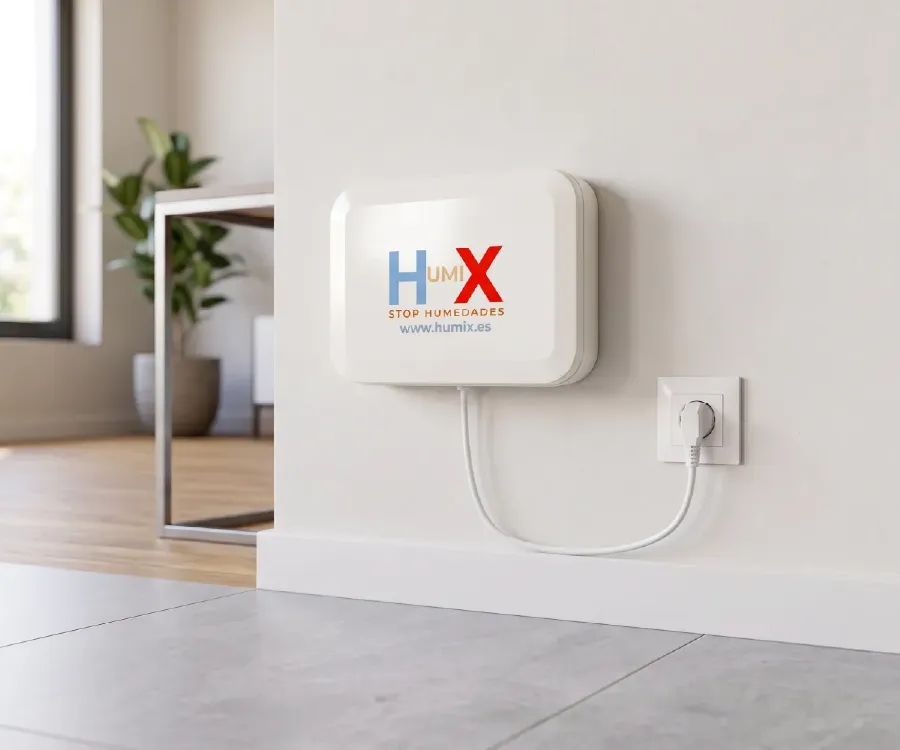 Equipo HUMIX contra la humedad por capilaridad instalado en una pared